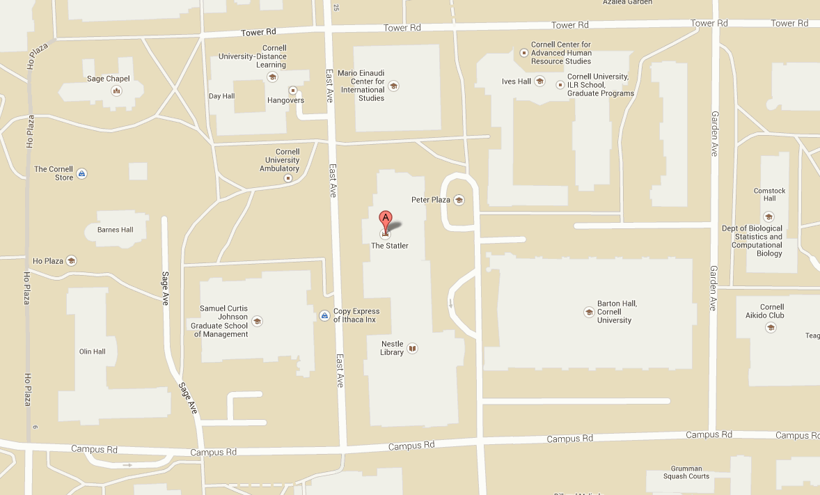 Map of Cornell Pinpointing the Statler Hotel